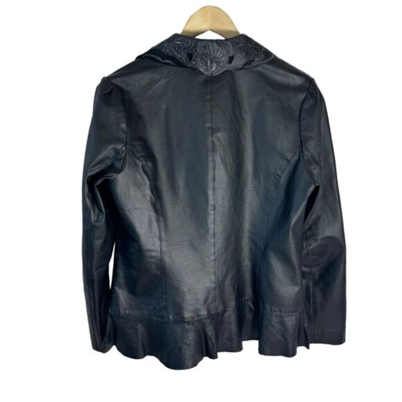 Spiegel Together! Vintage Black Leather Lattice Trim Jacket Sz 16 - Picture 2 of 7